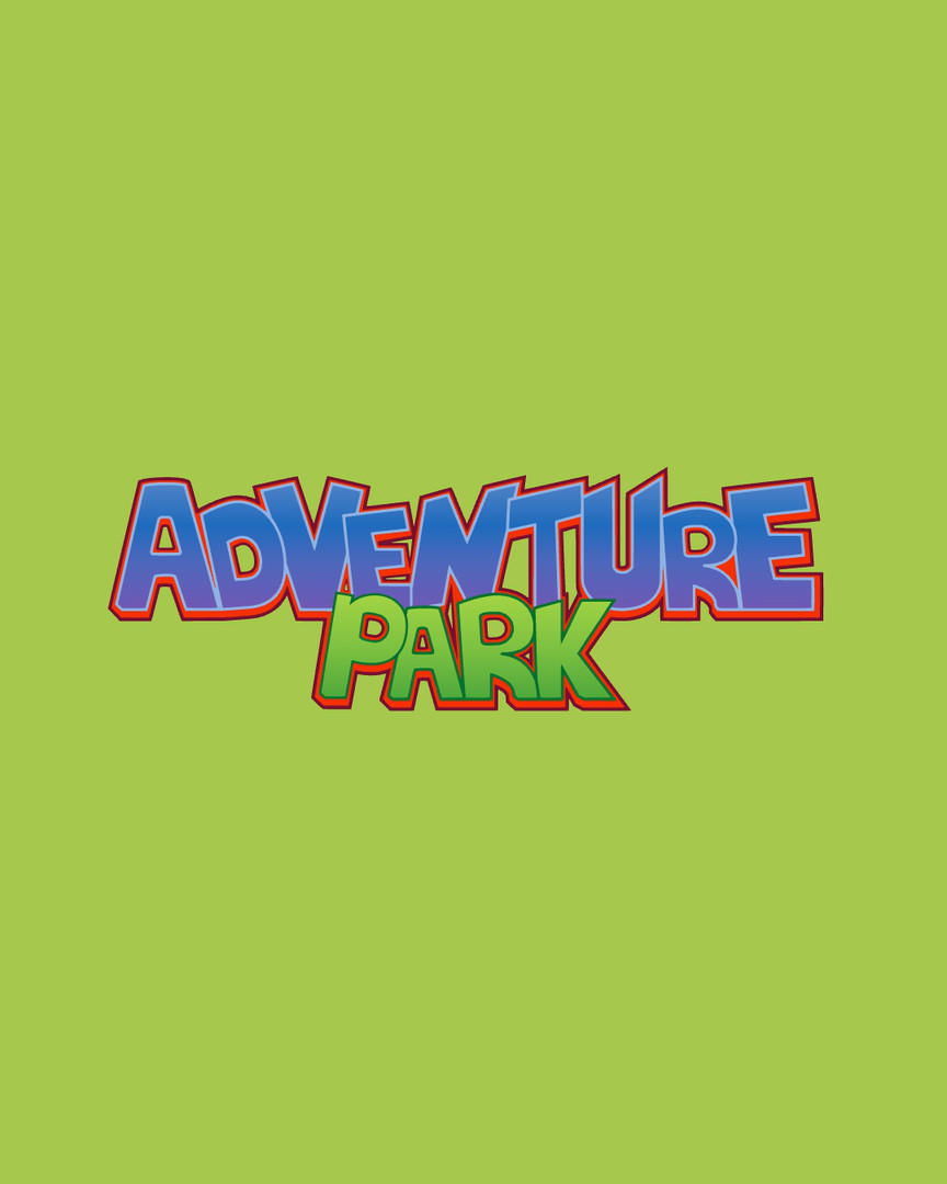 The Adventure Park logotype riding a tower of the identity's seven colours